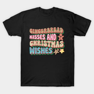 Gingerbread Kisses and Christmas Wishes Retro Christmas T-Shirt